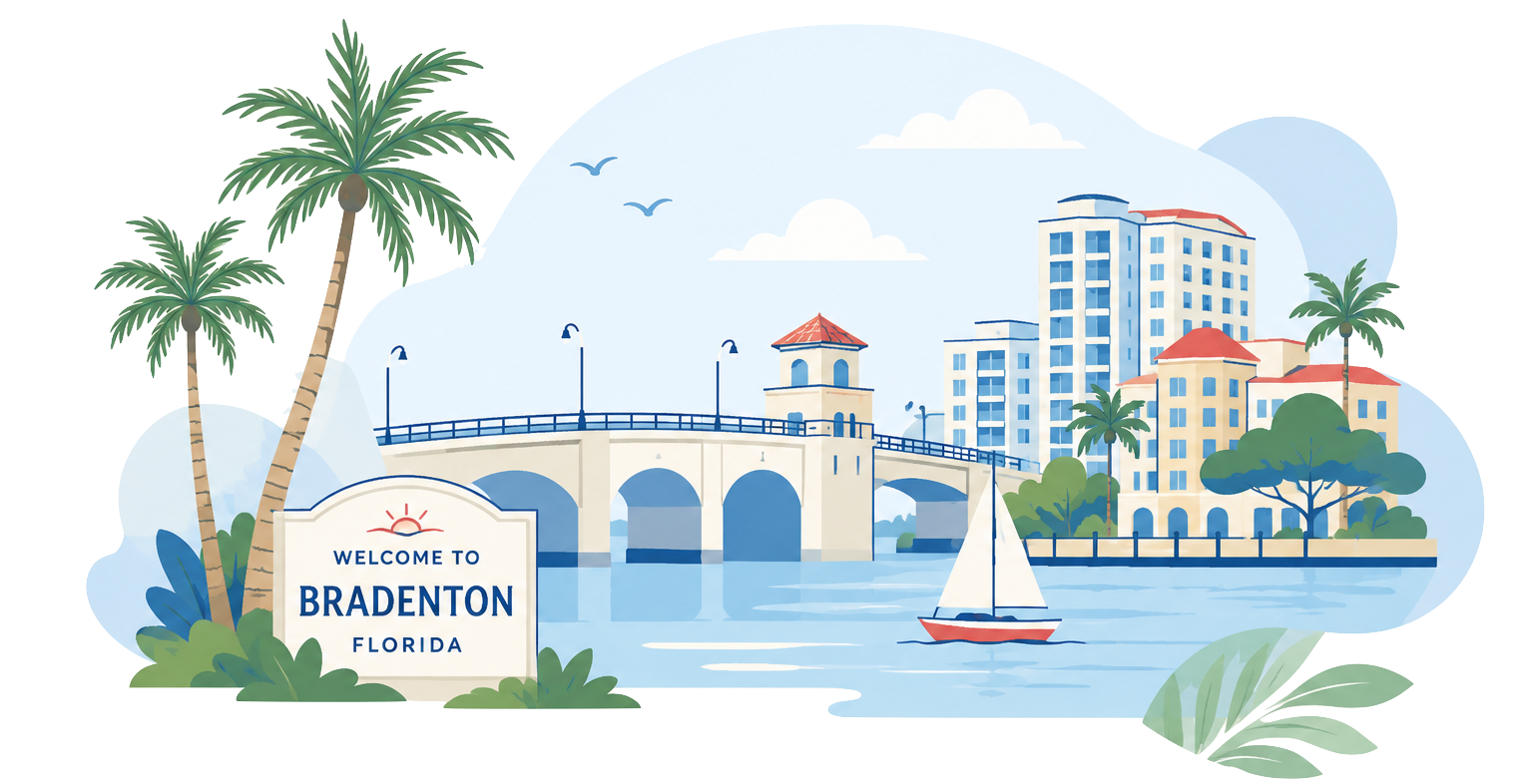 Bradenton bridge and waterfront illustration