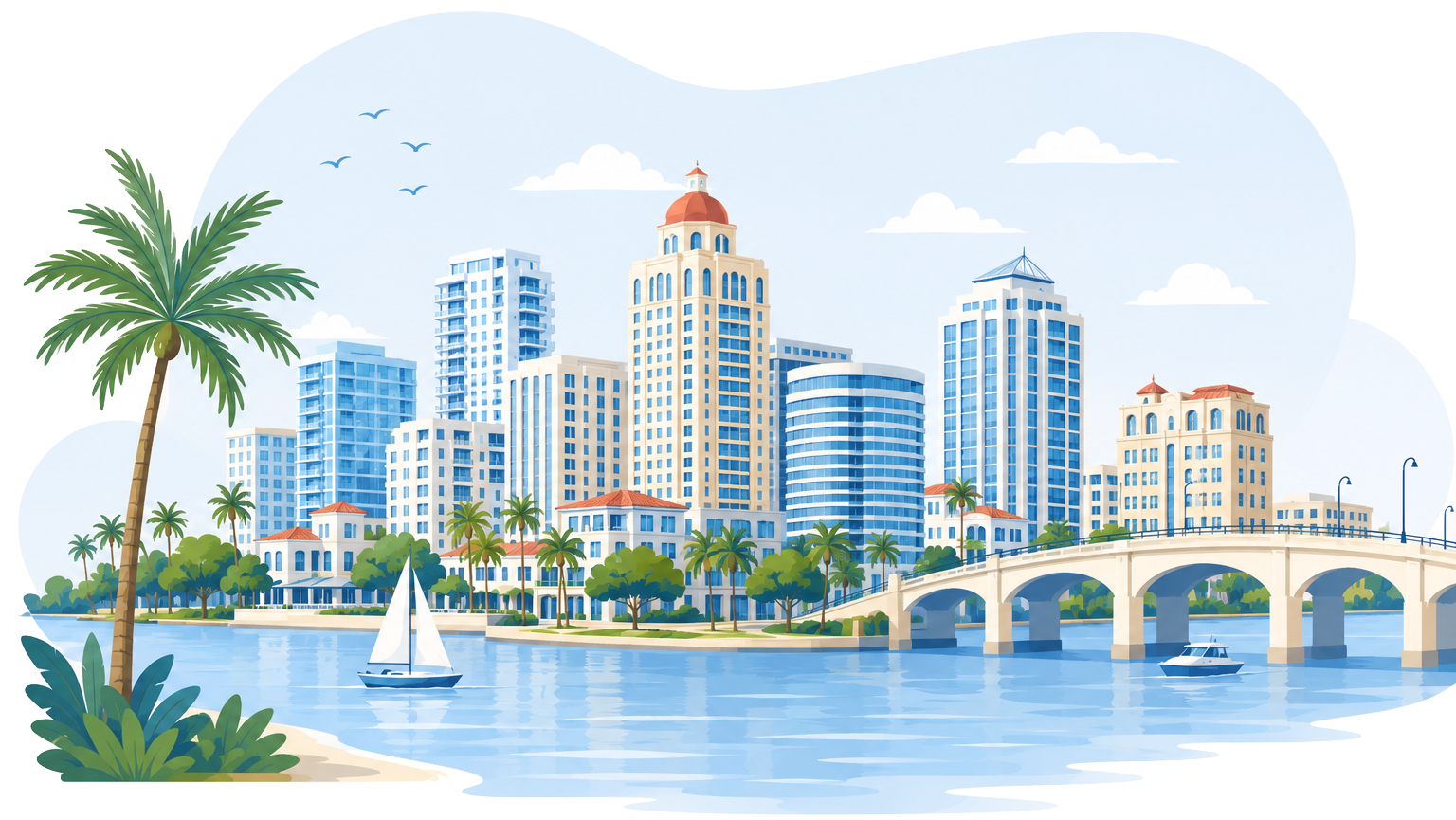 Sarasota skyline and waterfront illustration